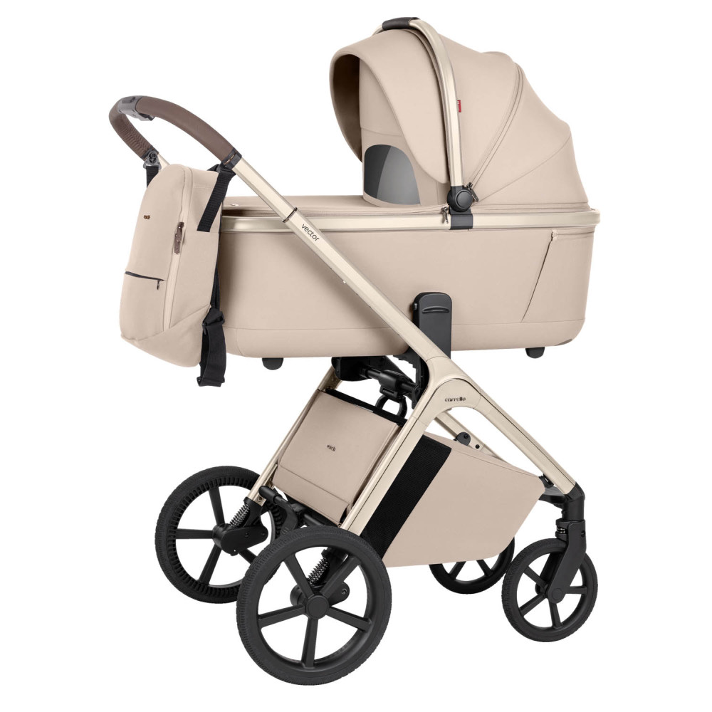 Carrello Vector CRL-6553 - uniwersalny wózek dziecięcy 2w1 z głęboką gondolą i regulacją wysokości gondoli bez adapterów • Seashell Beige