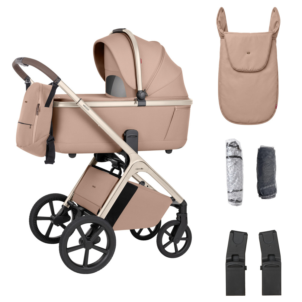 Carrello Vector CRL-6553 - uniwersalny wózek dziecięcy 2w1 z głęboką gondolą i regulacją wysokości gondoli bez adapterów • Walnut Beige