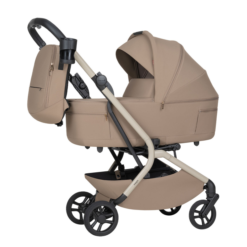 Carrello Magia 2.0 CRL-6655 - lekki wózek dziecięcy 2w1, kompaktowy wózek podróżny, gondola składana razem ze stelażem do rozmiarów bagażu podręcznego • Spice Beige