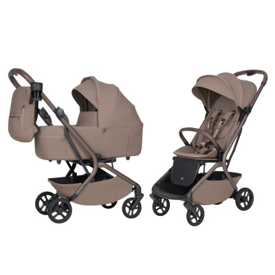 Carrello Magia 2.0 CRL-6655 - легка дитяча коляска 2в1, компактний візок для подорожей, люлька складається разом із рамою до розміру ручної поклажі • Cocoa Beige