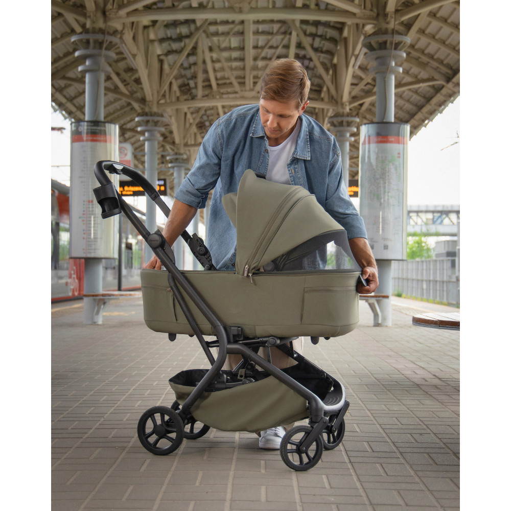 Carrello Magia 2.0 CRL-6655 - lekki wózek dziecięcy 2w1, kompaktowy wózek podróżny, gondola składana razem ze stelażem do rozmiarów bagażu podręcznego • Malted Green