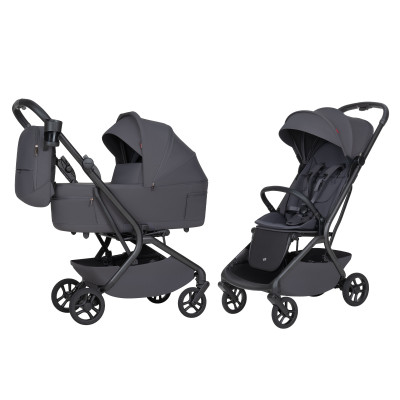 Carrello Magia 2.0 CRL-6655 - легка дитяча коляска 2в1, компактний візок для подорожей, люлька складається разом із рамою до розміру ручної поклажі • Elm Grey