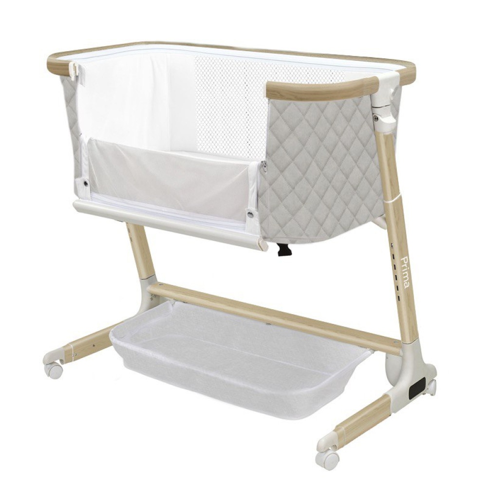 Carrello Prima CRL-16504 - приставне ліжечко з електричною функцією заколисування та сенсорною панеллю керування • Cloud Grey