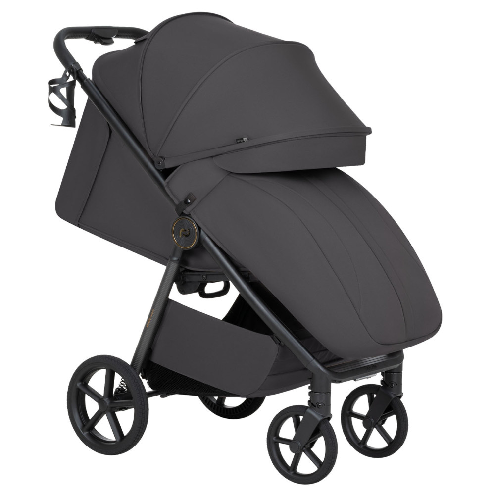 Carrello Bravo Carbon 2026 CRL-5530 - wózek spacerowy całoroczny z lampką LED, ulepszona amortyzacja, magnetyczne zapięcie pasów, rączka teleskopowa • Lumber Grey