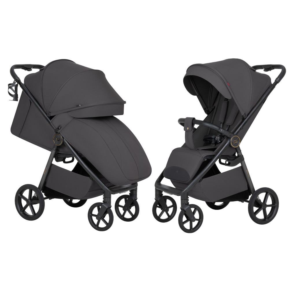 Carrello Bravo Carbon 2026 CRL-5530 - wózek spacerowy całoroczny z lampką LED, ulepszona amortyzacja, magnetyczne zapięcie pasów, rączka teleskopowa • Lumber Grey