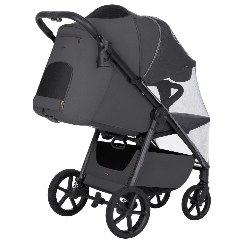 Carrello Bravo Carbon 2026 CRL-5530 - wózek spacerowy całoroczny z lampką LED, ulepszona amortyzacja, magnetyczne zapięcie pasów, rączka teleskopowa • Lumber Grey
