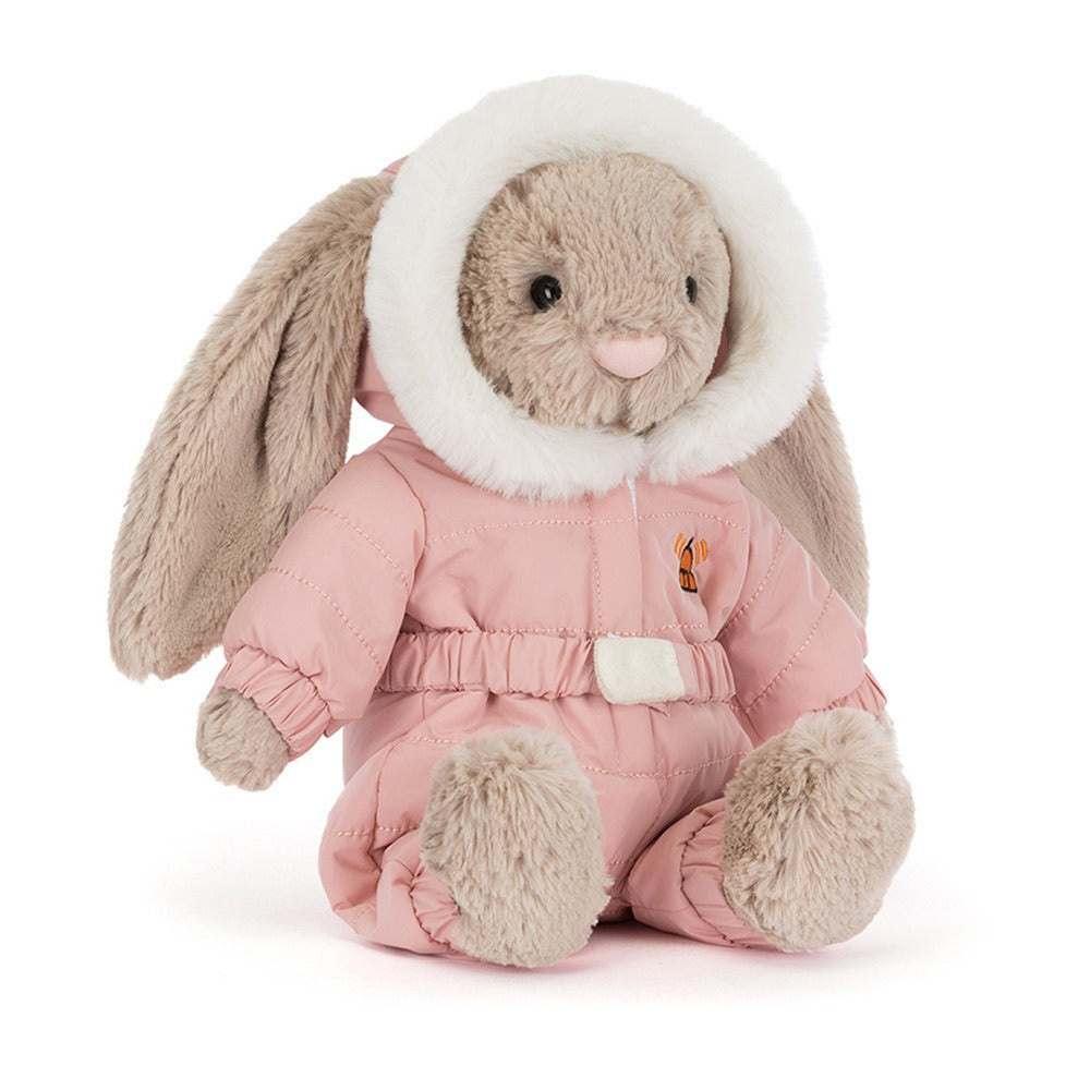 Jellycat - króliczek Bashful Bunny 'Snow Suit' w kombinezonie (BAS3BSKI) • Beżowy