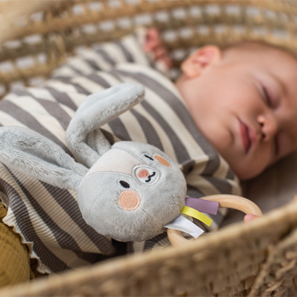 Taf Toys - grzechotka króliczek Rylee z drewnianym kółkiem (13025) • 0 mc+ Taf Toys - grzechotka króliczek Rylee z drewnianym kółkiem (13025) • 0 mc+