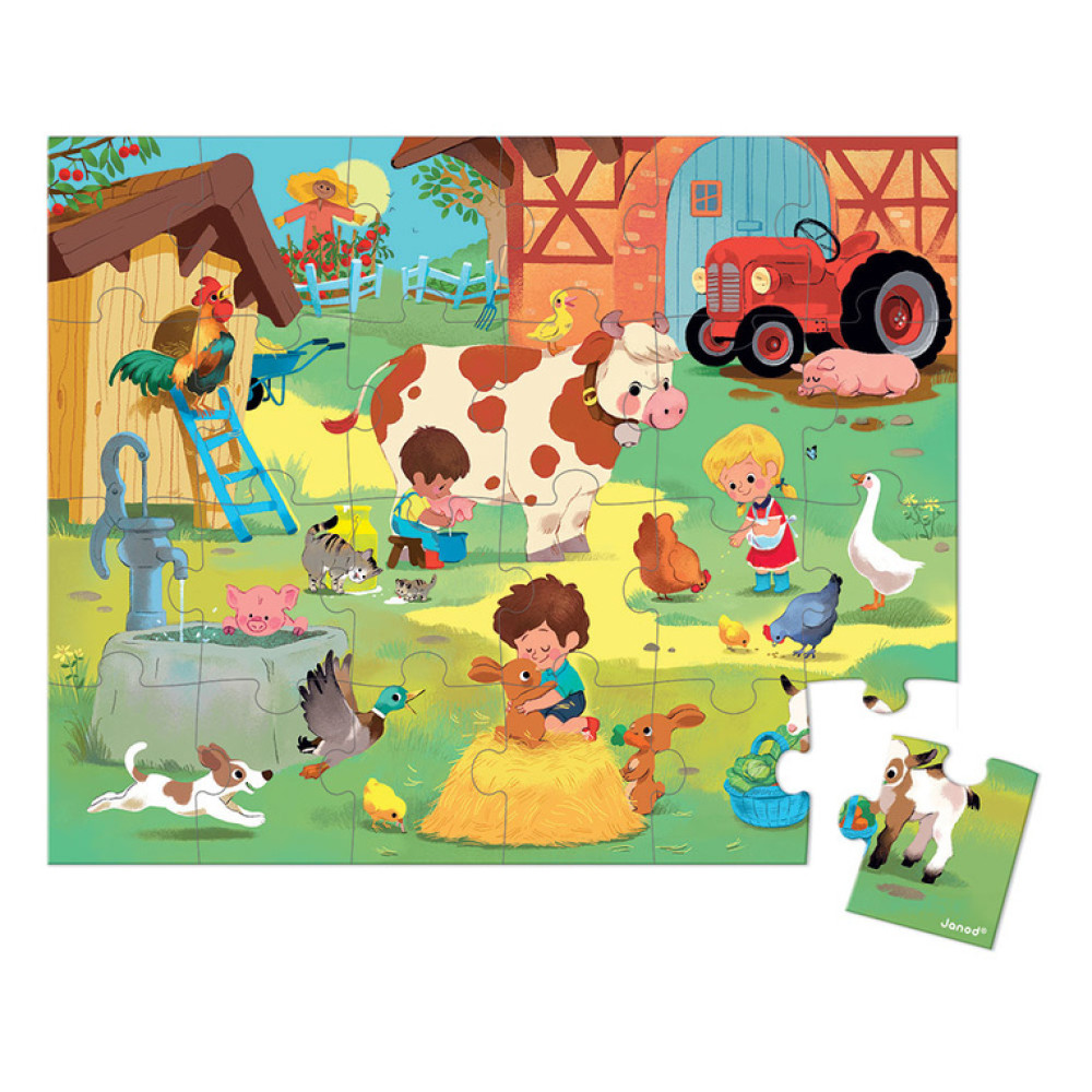 Janod - puzzle w walizce Dzień na farmie 24 elementy (J02603) • 3 lata+