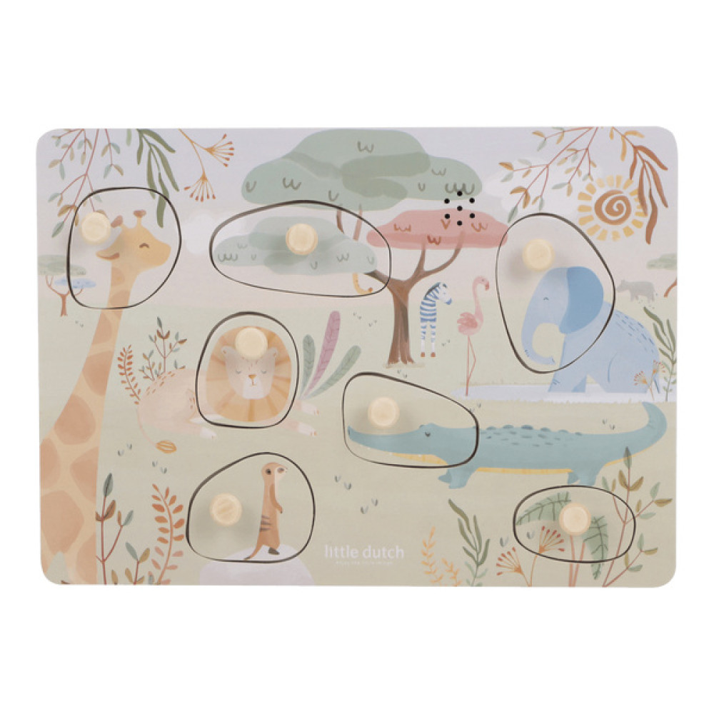 Little Dutch - drewniane puzzle dźwiękowe Safari Friends (LD7440) • 1 rok+