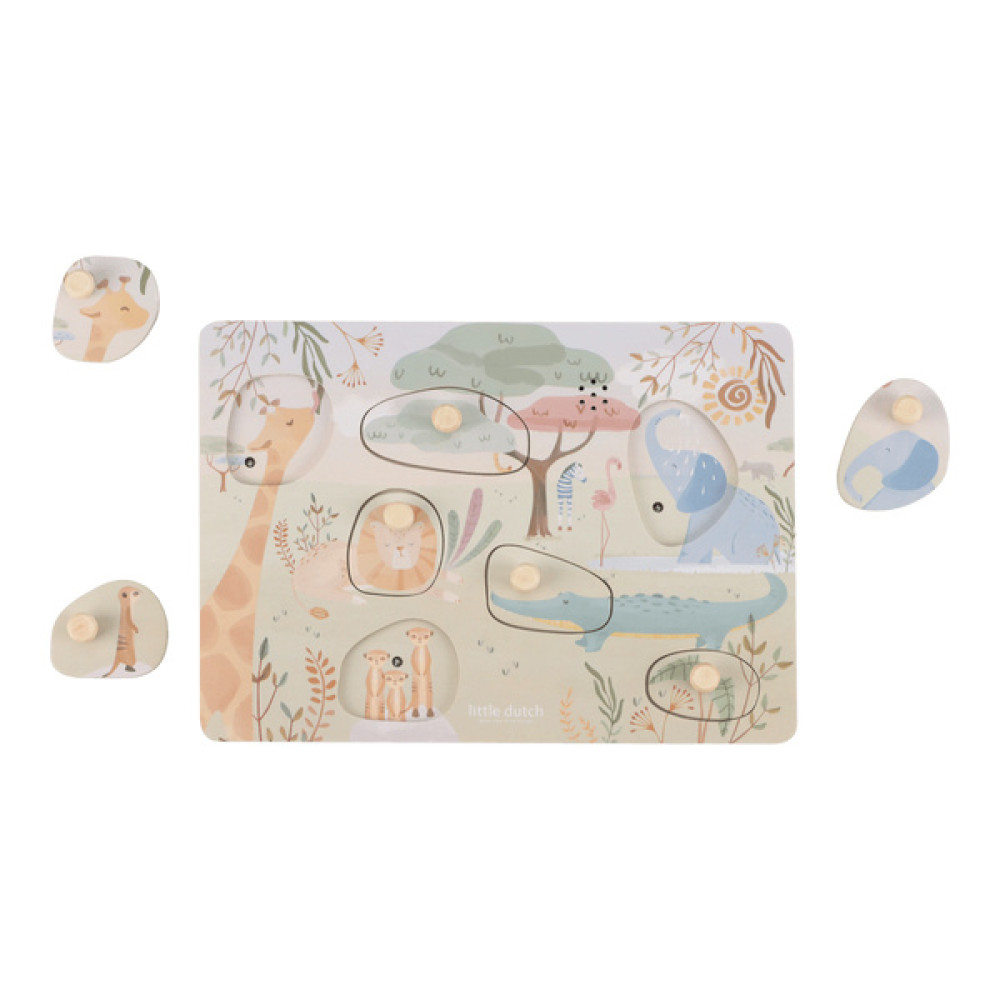 Little Dutch - drewniane puzzle dźwiękowe Safari Friends (LD7440) • 1 rok+
