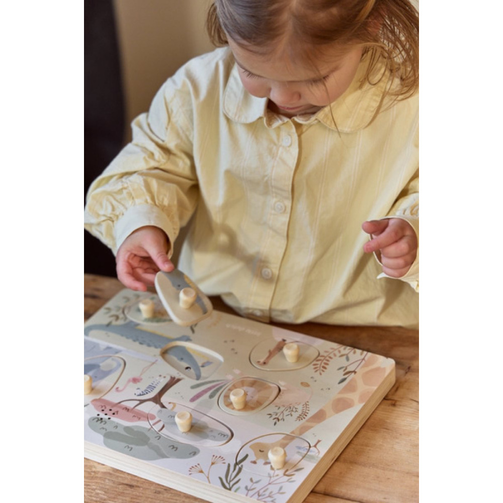 Little Dutch - drewniane puzzle dźwiękowe Safari Friends (LD7440) • 1 rok+