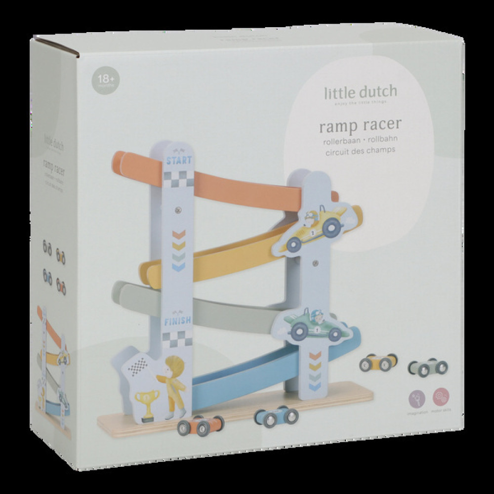 Little Dutch - drewniana zjeżdżalnia wyścigowa dla aut (LD2549) • od 18 miesięcy