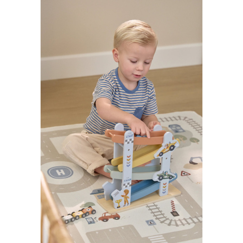 Little Dutch - drewniana zjeżdżalnia wyścigowa dla aut (LD2549) • od 18 miesięcy