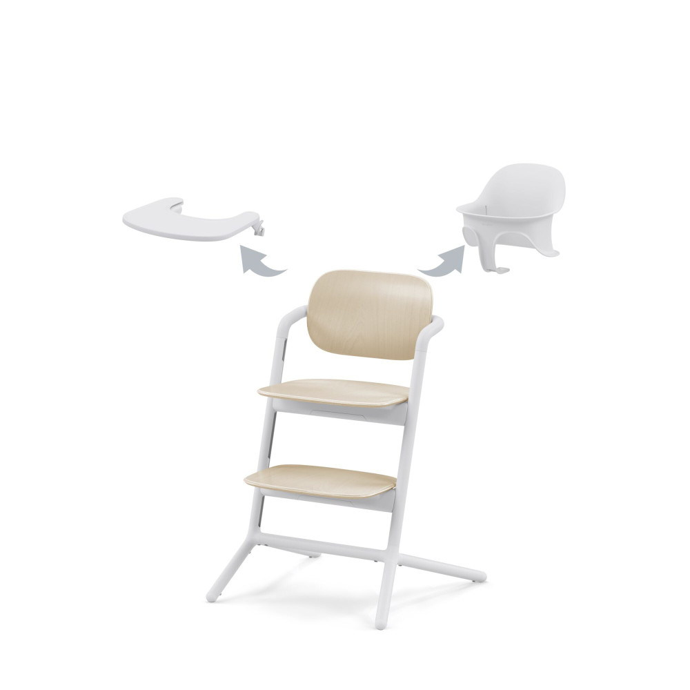 Cybex Lemo 3-in-1 - zestaw wysokiego krzesełka z Baby Set i tacką, regulacja jedną ręką bez narzędzi, od 6 miesięcy • Sand White