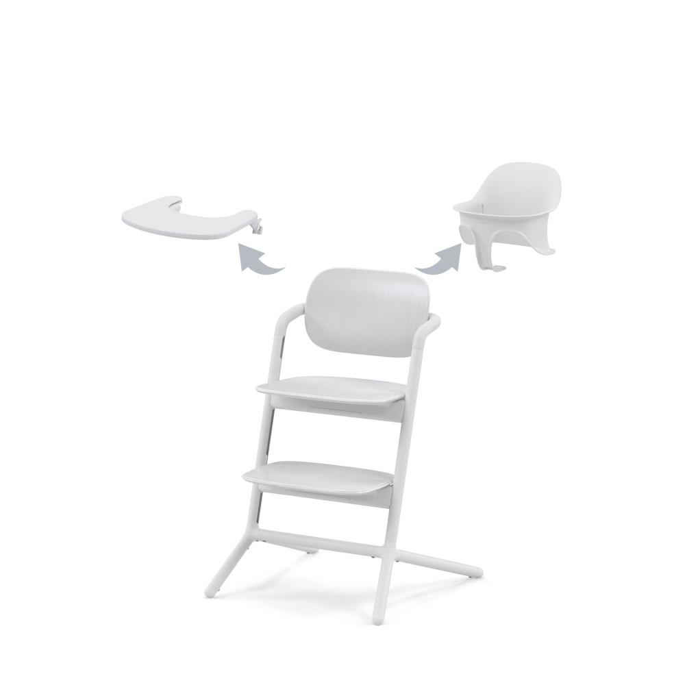 Cybex Lemo 3-in-1 - zestaw wysokiego krzesełka z Baby Set i tacką, regulacja jedną ręką bez narzędzi, od 6 miesięcy • All White