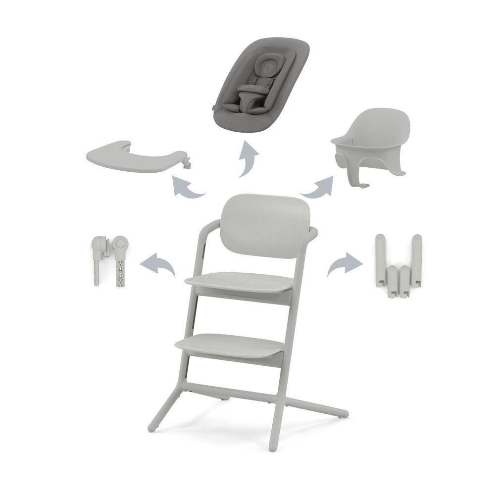 Cybex Lemo 4-in-1 - zestaw wysokiego krzesełka z Bouncerem, Baby Set i tacką, od urodzenia, regulacja jedną ręką bez narzędzi • Suede Grey