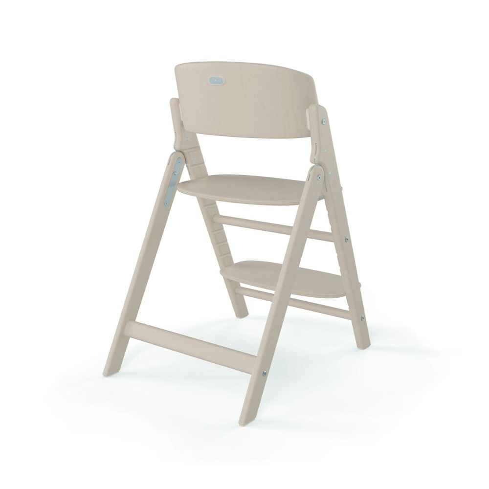 Cybex Click & Fold - składane wysokie krzesło z drewna bukowego, regulowane siedzisko i podnóżek, bez Baby Setu i tacki • All Natural Light
