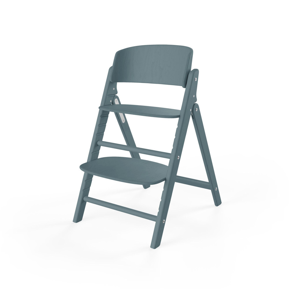 Cybex Click & Fold - składane wysokie krzesło z drewna bukowego, regulowane siedzisko i podnóżek, bez Baby Setu i tacki • Stone Blue