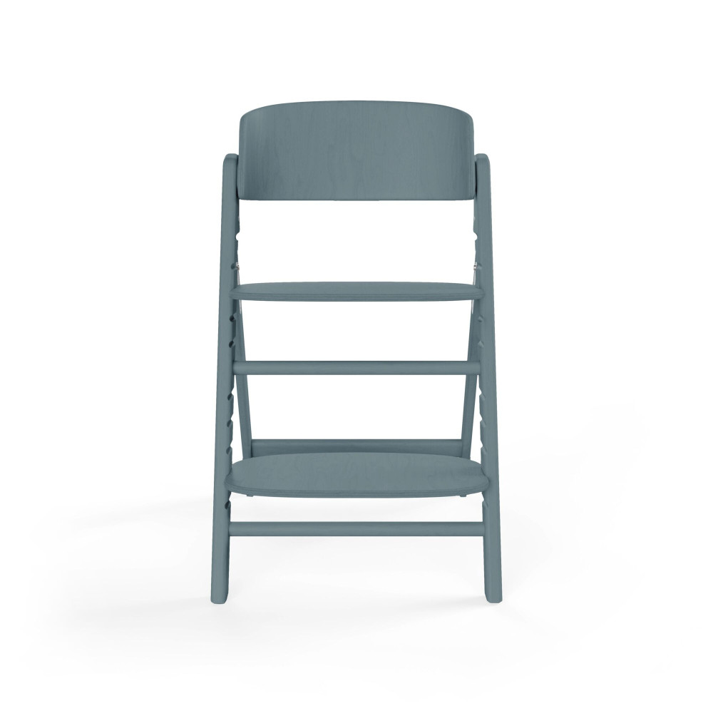 Cybex Click & Fold - składane wysokie krzesło z drewna bukowego, regulowane siedzisko i podnóżek, bez Baby Setu i tacki • Stone Blue