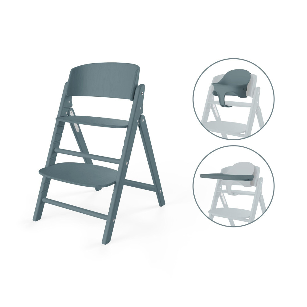 Cybex Click & Fold 3-in-1 - składane krzesełko z drewna bukowego z Baby Setem i tacką, od 6. miesiąca życia, zestaw 3 w 1 • Stone Blue