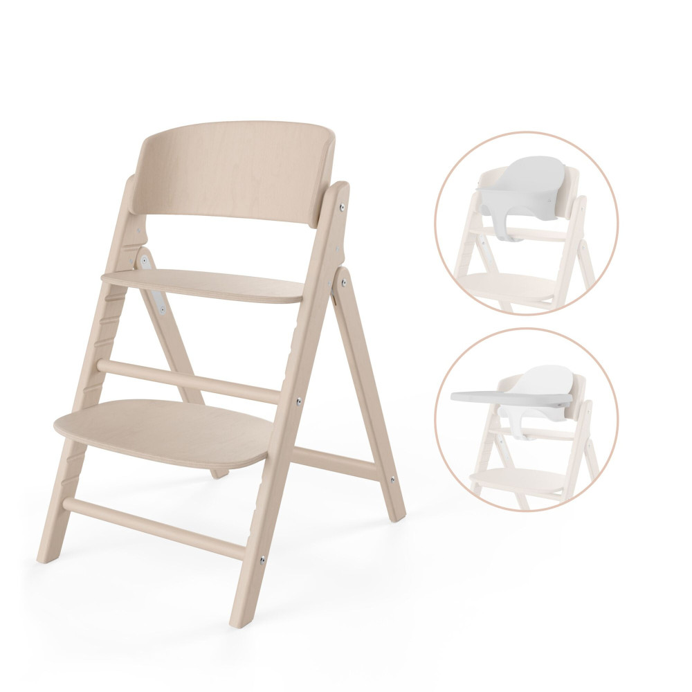 Cybex Click & Fold 3-in-1 - składane krzesełko z drewna bukowego z Baby Setem i tacką, od 6. miesiąca życia, zestaw 3 w 1 • All Natural Light