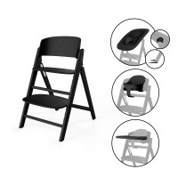 Cybex Click & Fold 4-in-1 - składane krzesełko z drewna bukowego z Baby Setem, tacką i bujaczkiem Gold Bouncer Nest, od urodzenia, zestaw 4 w 1 • Stunning Black