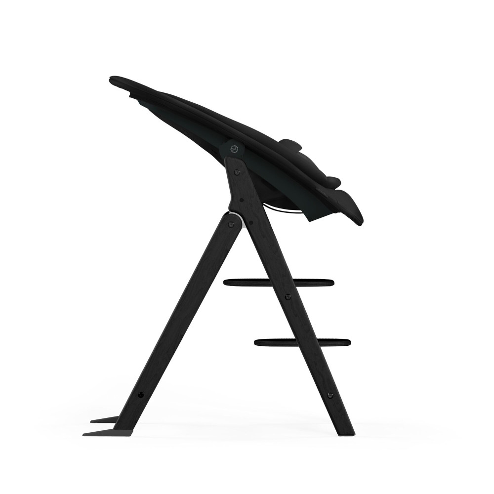 Cybex Click & Fold 4-in-1 - składane krzesełko z drewna bukowego z Baby Setem, tacką i bujaczkiem Gold Bouncer Nest, od urodzenia, zestaw 4 w 1 • Stunning Black