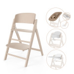 Cybex Click & Fold 4-in-1 - składane krzesełko z drewna bukowego z Baby Setem, tacką i bujaczkiem Gold Bouncer Nest, od urodzenia, zestaw 4 w 1 • All Natural Light