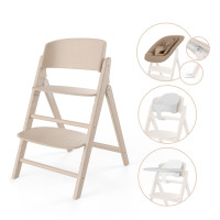 Cybex Click & Fold 4-in-1 - składane krzesełko z drewna bukowego z Baby Setem, tacką i bujaczkiem Gold Bouncer Nest, od urodzenia, zestaw 4 w 1 • All Natural Light