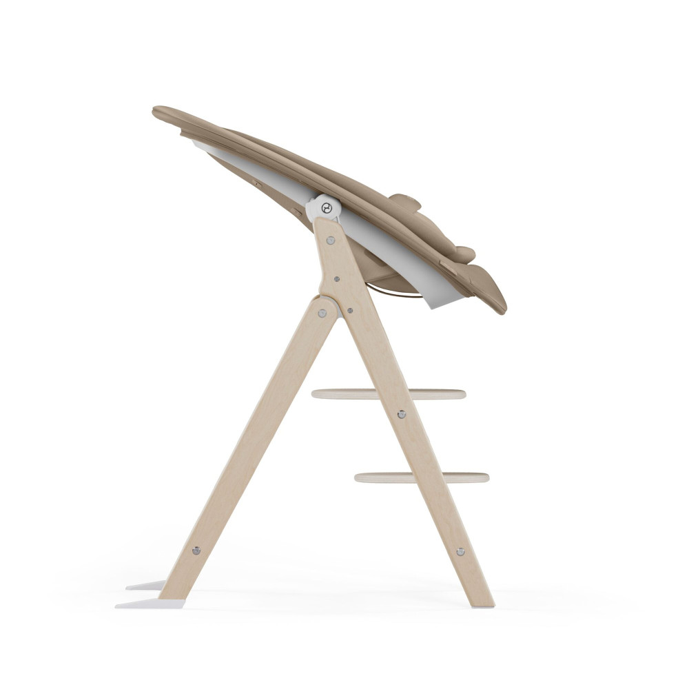 Cybex Click & Fold 4-in-1 - składane krzesełko z drewna bukowego z Baby Setem, tacką i bujaczkiem Gold Bouncer Nest, od urodzenia, zestaw 4 w 1 • All Natural Light