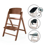 Cybex Click & Fold 4-in-1 - składane krzesełko z drewna bukowego z Baby Setem, tacką i bujaczkiem Gold Bouncer Nest, od urodzenia, zestaw 4 w 1 • All Natural Dark