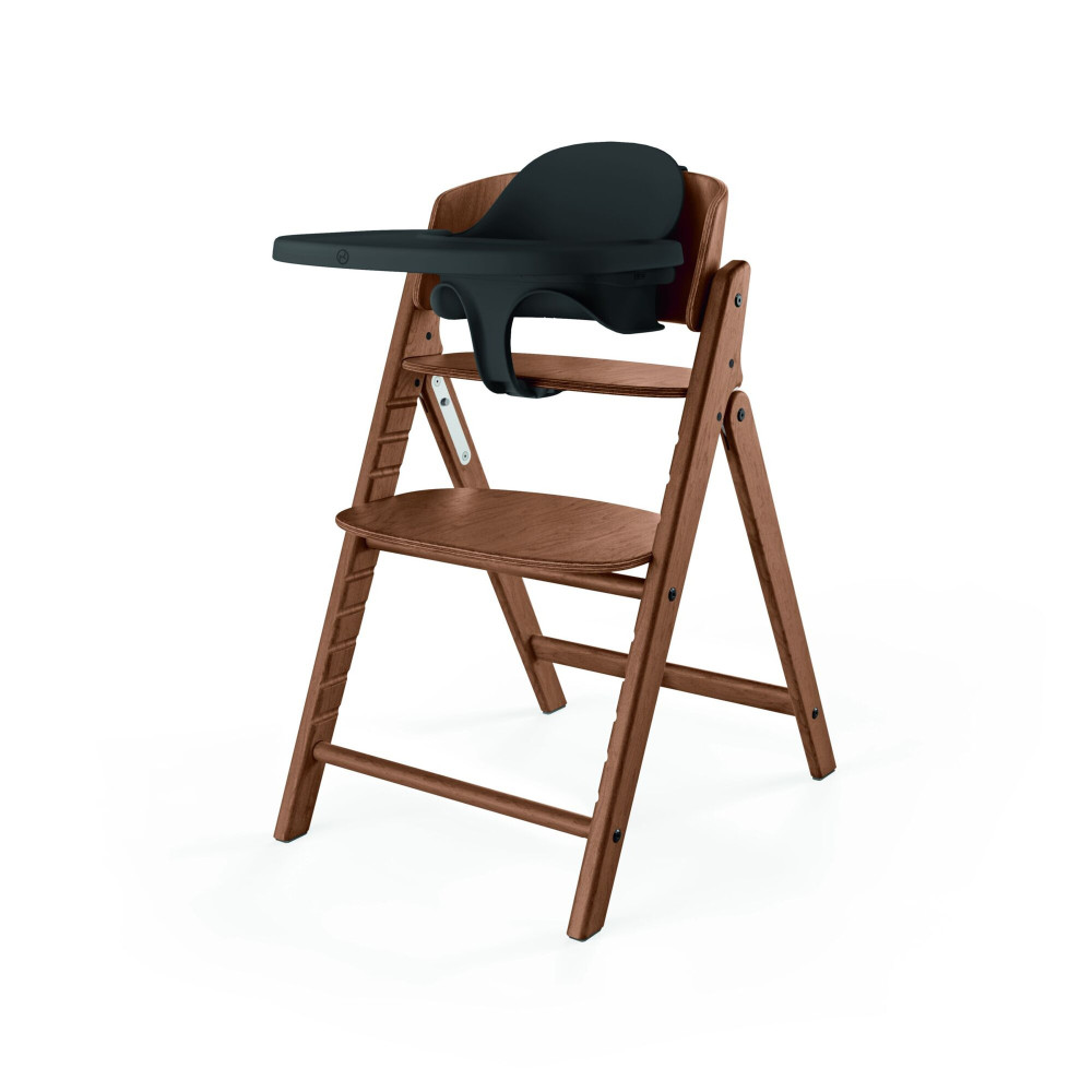 Cybex Click & Fold 4-in-1 - składane krzesełko z drewna bukowego z Baby Setem, tacką i bujaczkiem Gold Bouncer Nest, od urodzenia, zestaw 4 w 1 • All Natural Dark