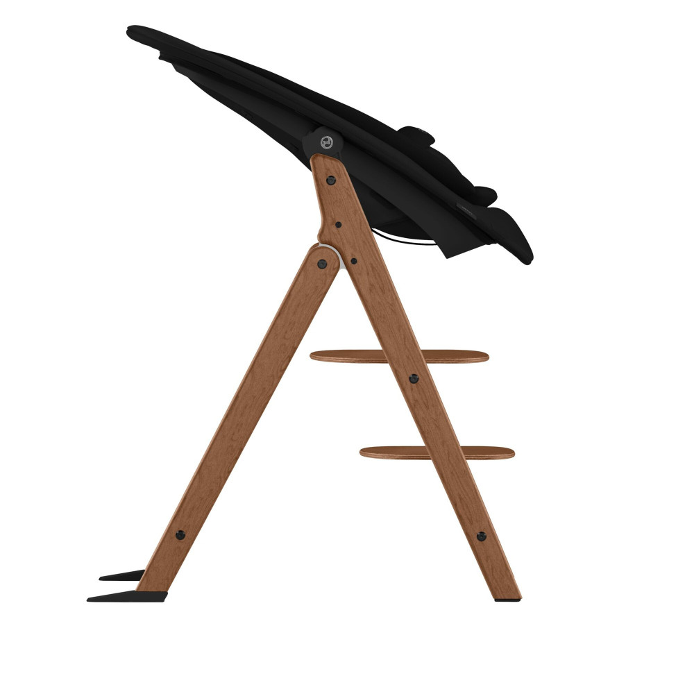 Cybex Click & Fold 4-in-1 - składane krzesełko z drewna bukowego z Baby Setem, tacką i bujaczkiem Gold Bouncer Nest, od urodzenia, zestaw 4 w 1 • All Natural Dark