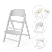 Cybex Click & Fold 4-in-1 - składane krzesełko z drewna bukowego z Baby Setem, tacką i bujaczkiem Gold Bouncer Nest, od urodzenia, zestaw 4 w 1 • All White