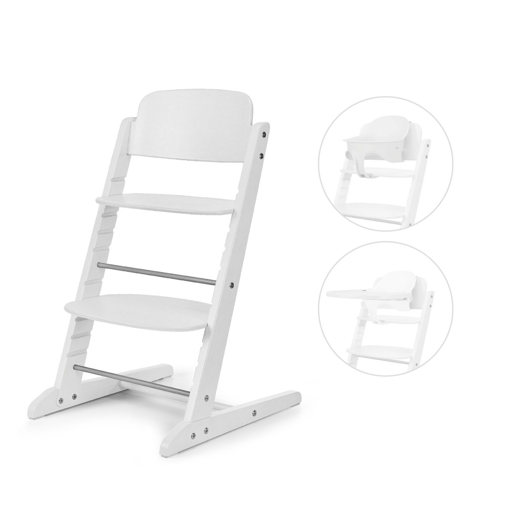 Cybex Iris 3-in-1 - wysokie krzesełko z drewna bukowego z Baby Setem i tacką, od 6. miesiąca życia • All White