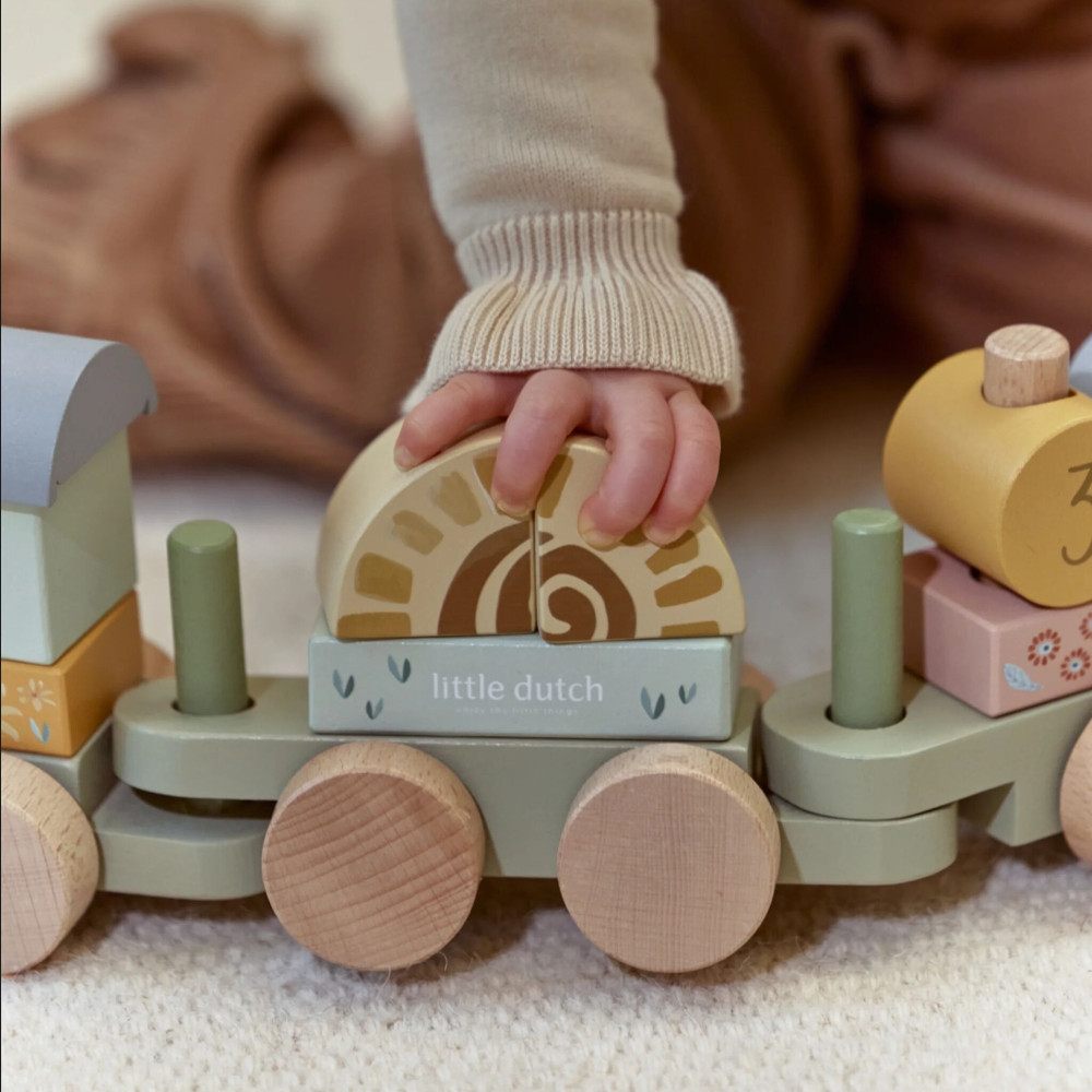 Little Dutch - drewniany pociąg z klockami FSC (LD7435) • Safari Friends