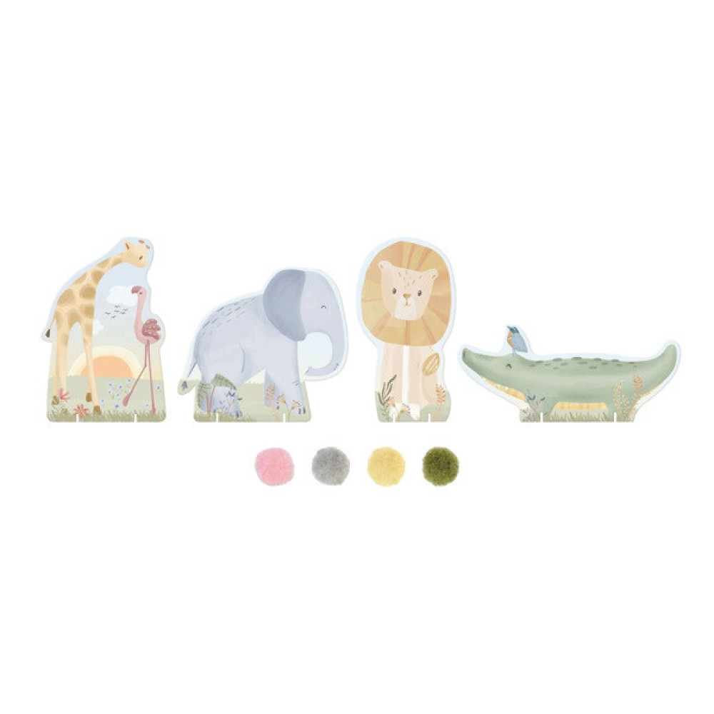 Little Dutch - zestaw do wyklejania pomponami Safari Friends (126919) • 3 lata+