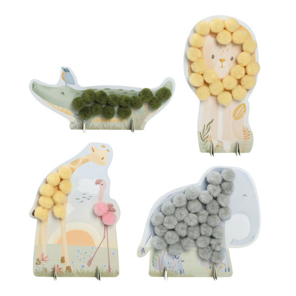 Little Dutch - zestaw do wyklejania pomponami Safari Friends (126919) • 3 lata+