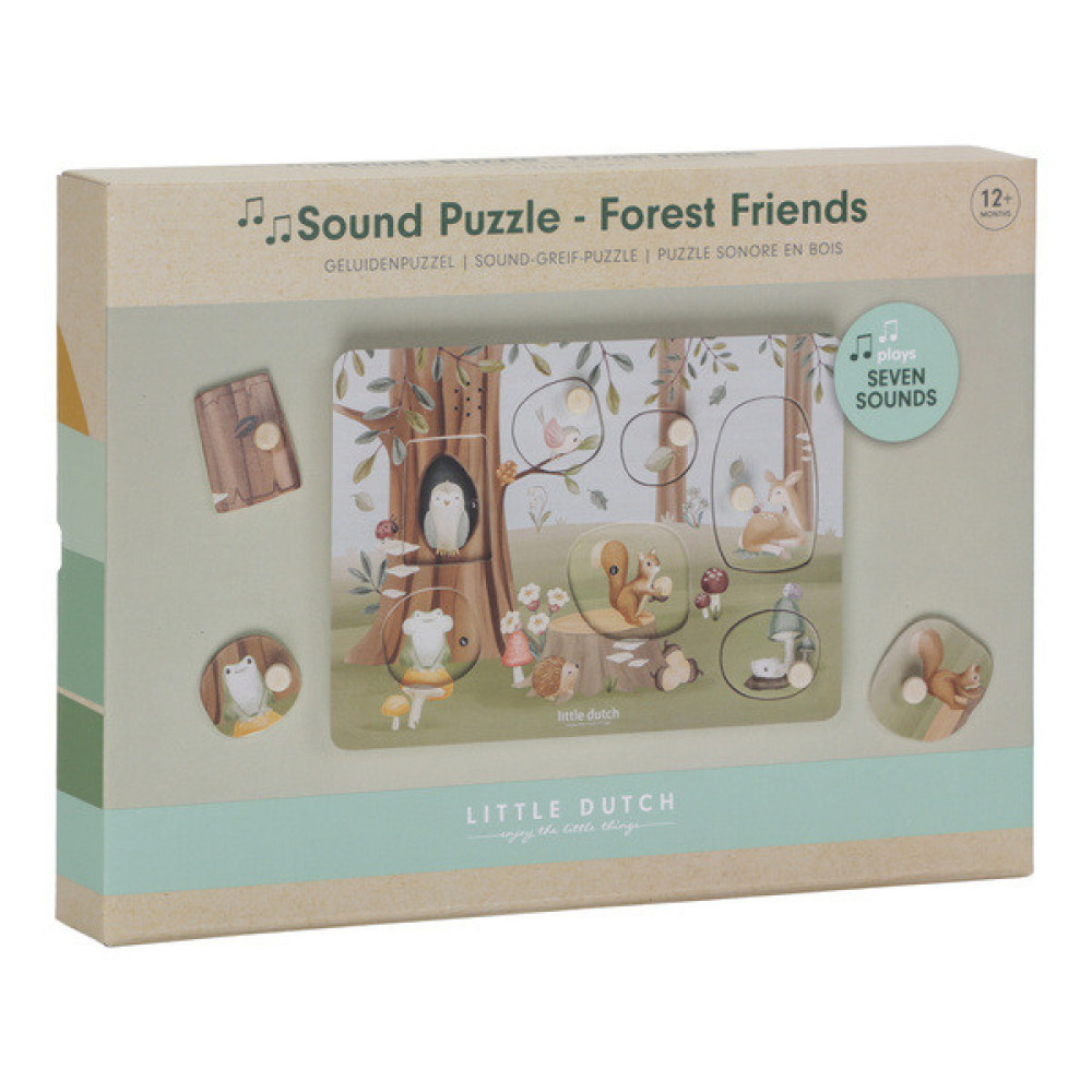 Little Dutch - drewniane puzzle dźwiękowe Forest Friends (LD7240) • 1 rok+