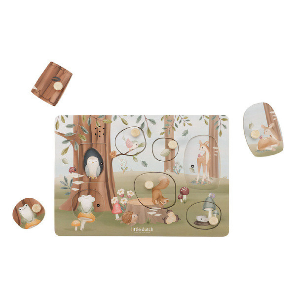Little Dutch - drewniane puzzle dźwiękowe Forest Friends (LD7240) • 1 rok+