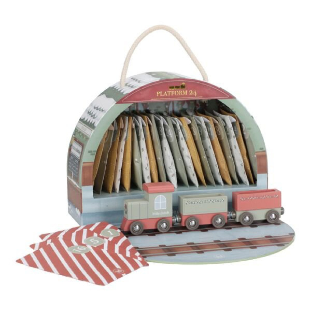 Little Dutch - kalendarz adwentowy z drewnianym pociągiem w walizeczce FSC (LD4880) • 2+