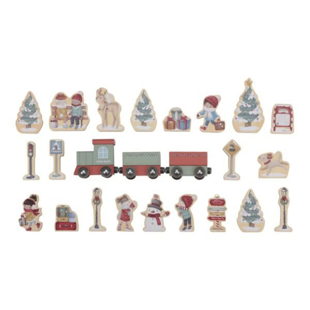 Little Dutch - kalendarz adwentowy z drewnianym pociągiem w walizeczce FSC (LD4880) • 2+