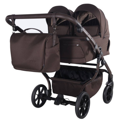 Junama Duo V4 - коляска для двійні 2в1 для близнюків і погодок, лише 78 см завширшки, складані люльки • Chocolate