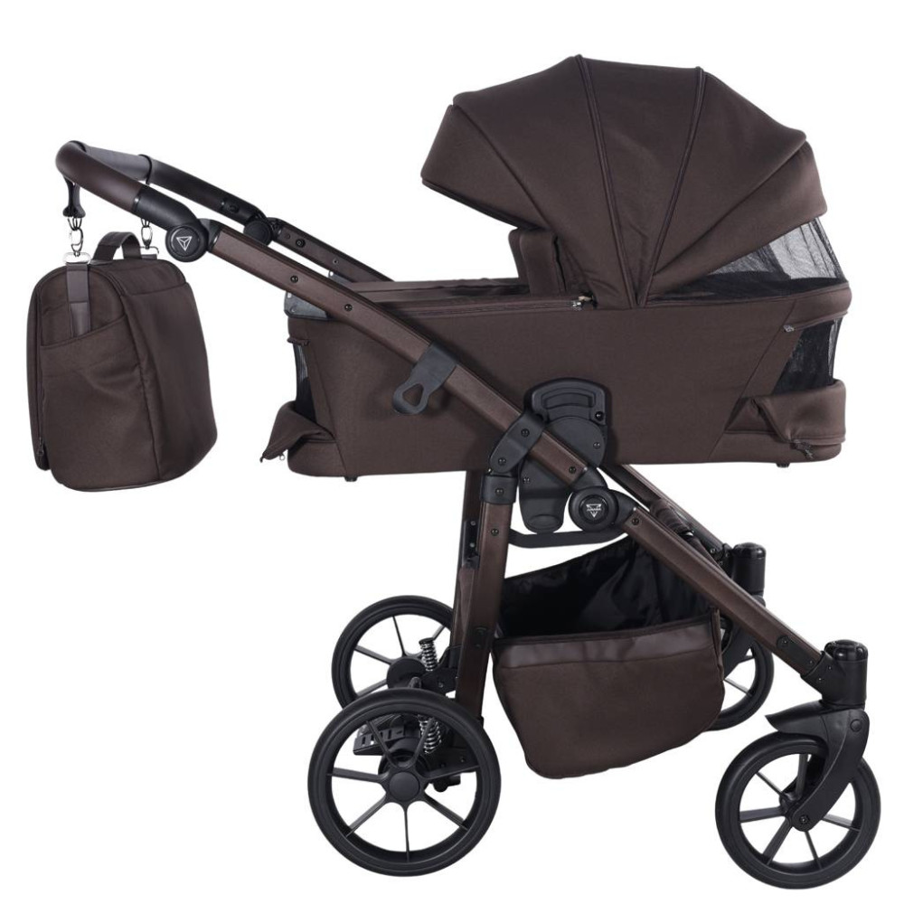 Junama Duo V4 - wózek bliźniaczy 2w1 dla bliźniąt i rodzeństwa rok po roku, tylko 78 cm szerokości, składane gondole • Chocolate