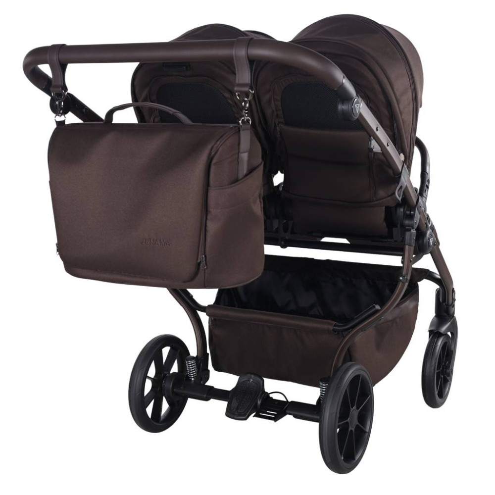 Junama Duo V4 - wózek bliźniaczy 2w1 dla bliźniąt i rodzeństwa rok po roku, tylko 78 cm szerokości, składane gondole • Chocolate