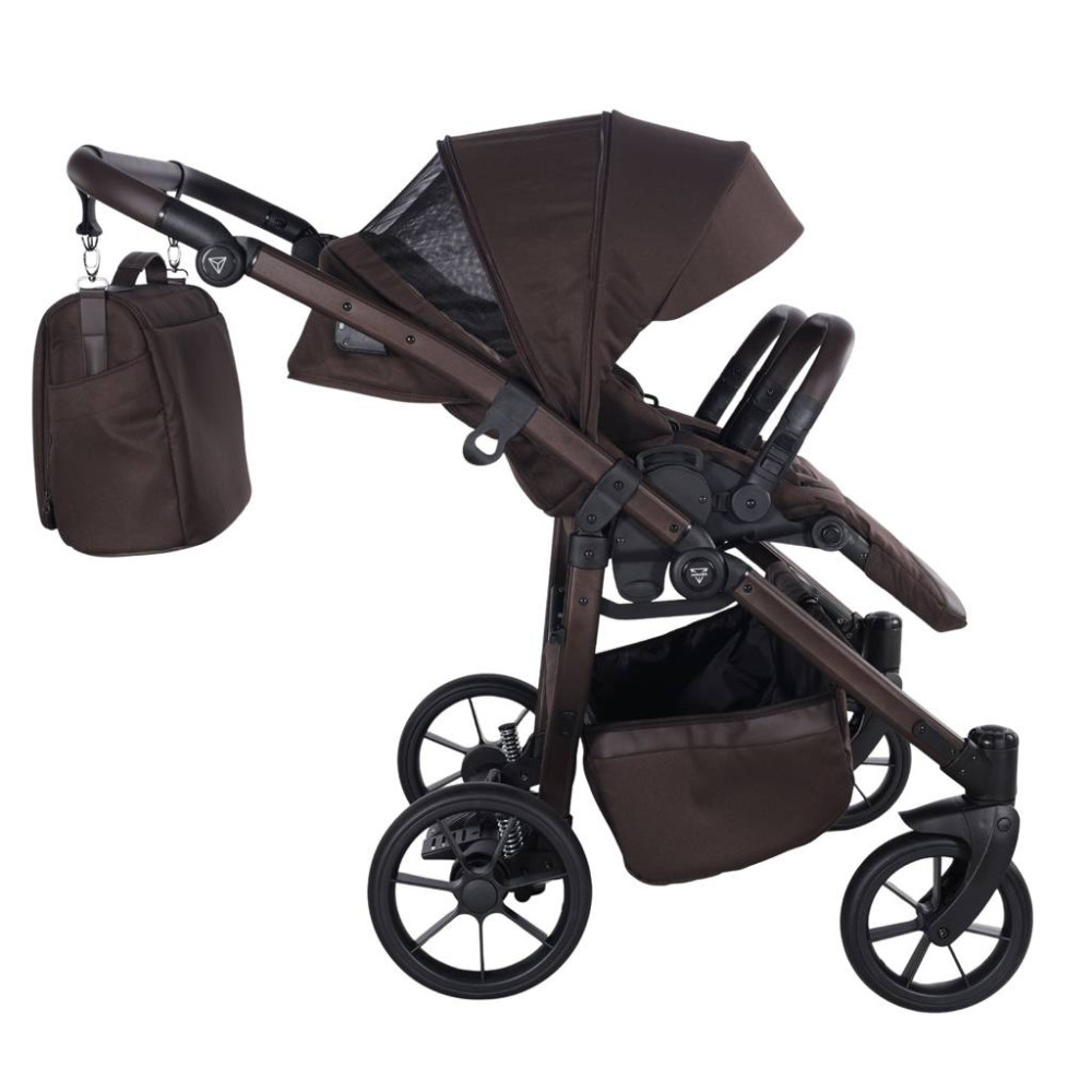 Junama Duo V4 - wózek bliźniaczy 2w1 dla bliźniąt i rodzeństwa rok po roku, tylko 78 cm szerokości, składane gondole • Chocolate