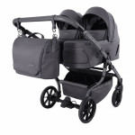 Junama Duo V4 - wózek bliźniaczy 2w1 dla bliźniąt i rodzeństwa rok po roku, tylko 78 cm szerokości, składane gondole • Grey