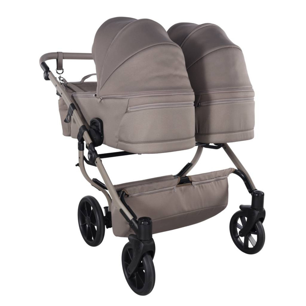 Junama Duo V4 - wózek bliźniaczy 2w1 dla bliźniąt i rodzeństwa rok po roku, tylko 78 cm szerokości, składane gondole • Taupe Cappuccino