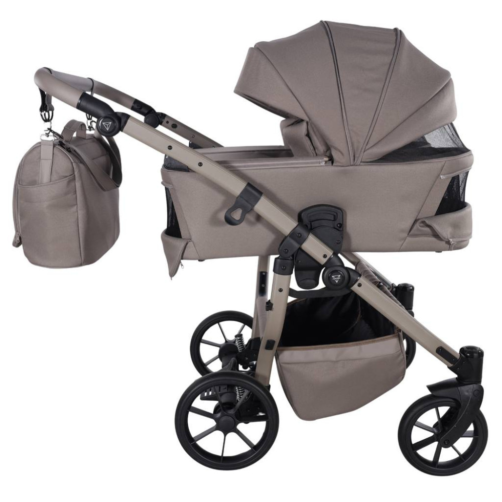 Junama Duo V4 - wózek bliźniaczy 2w1 dla bliźniąt i rodzeństwa rok po roku, tylko 78 cm szerokości, składane gondole • Taupe Cappuccino